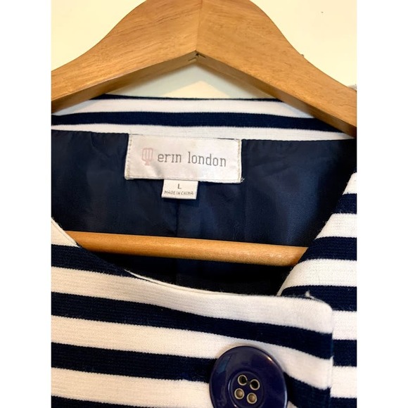 Erin London striped jacket blazer size L navy blue and white - Picture 6 of 7